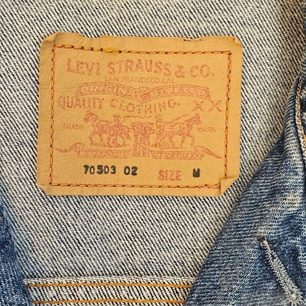 Vtg Levis Jean Jacket M Britain Hard Rock London Denim 70503-02 Trucker 80s 90s - Picture 3 of 14